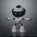 Black And White Robot Character With Blue Eyes White Body And Reflective Base